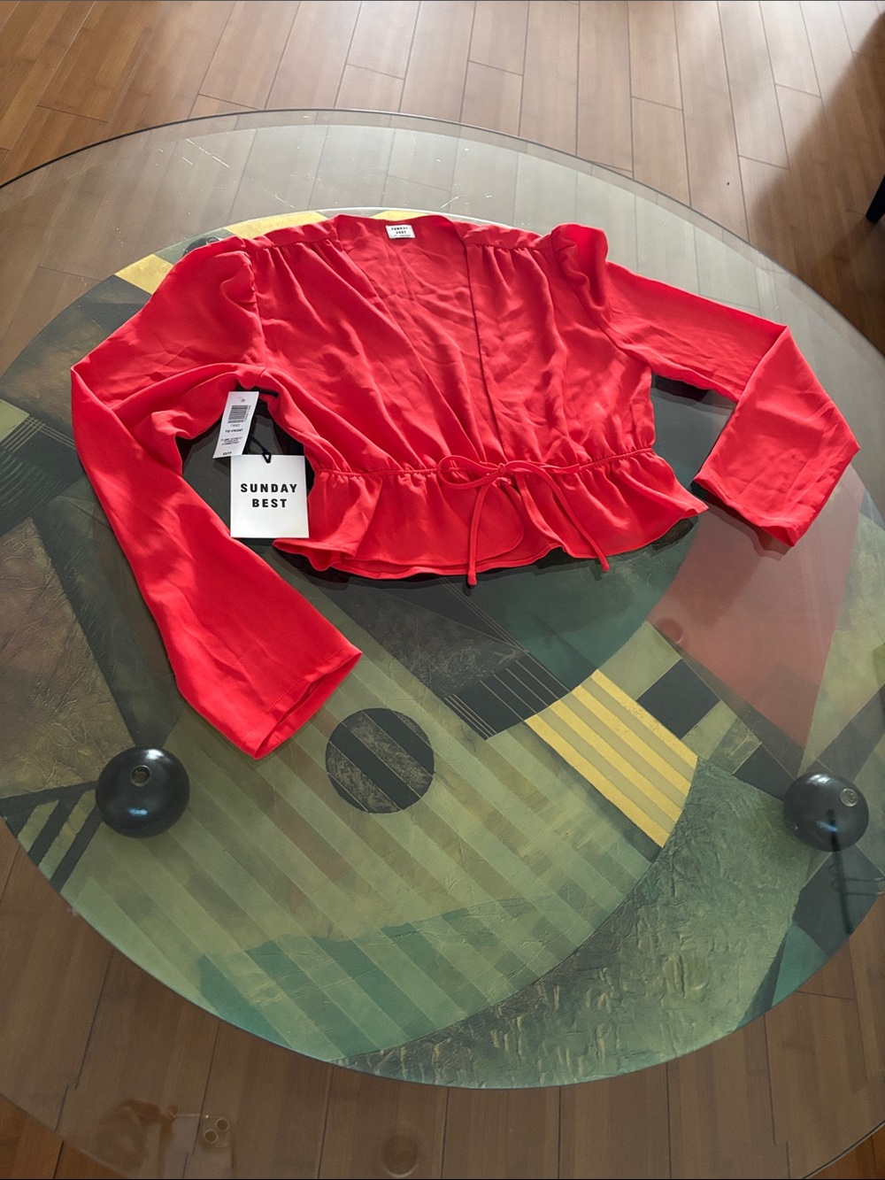 Sunday Best Bright Red Drawstring Peplum Blouse
